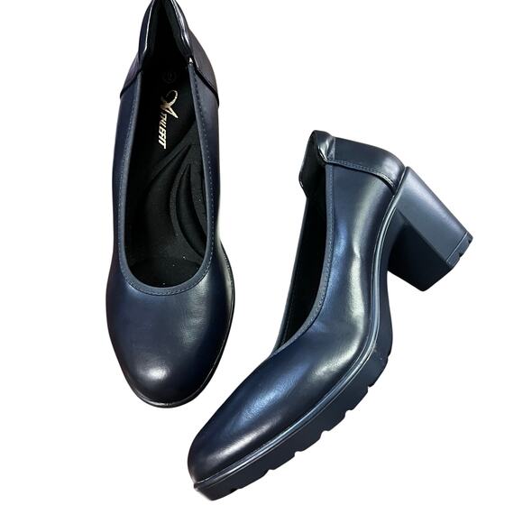 Athlefit Womens Chunky Block Heel Pumps Size 9 Navy Blue Lug Sole Slip On NWOB - Picture 3 of 9